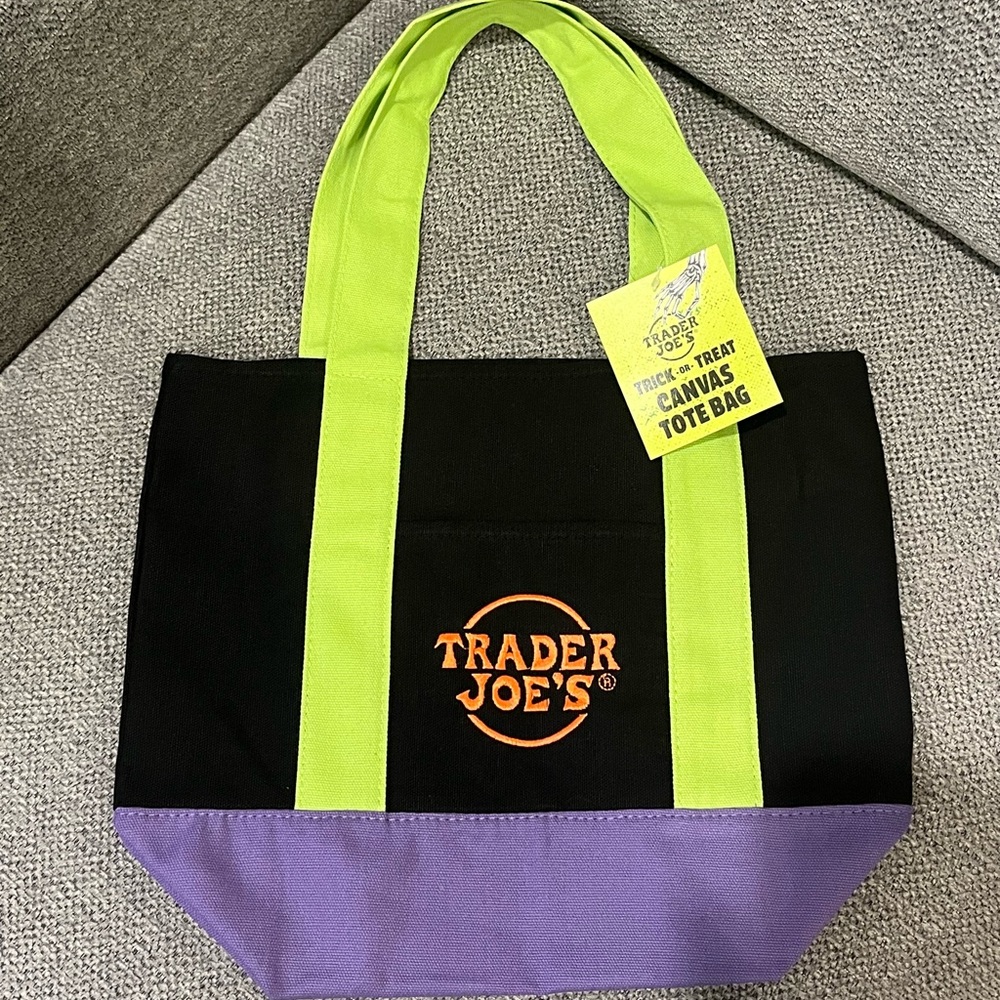 Trader Joe's Black and Purple Canvas Mini Tote Bag NWT